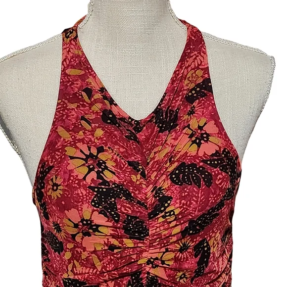 EVEREVE Novah Floral Mesh Ruched Tank Top Women XS Pink Multi Summer Y2K - Picture 3 of 14